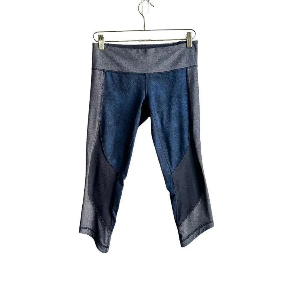 Lululemon Wunder Under Sashiko Leggings Black‎ Blue Women's 8 Stretch Breathable